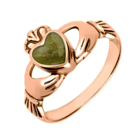 18ct Rose Gold Connemara Green Marble Claddagh Set Ring