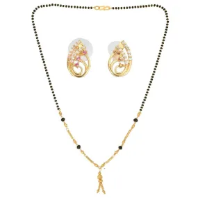 AanyaCentric Gold Plated Short Mangalsutra Set with Earrings