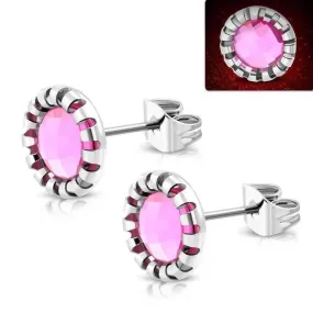 Aurora Borealis Glass Crystal Button 9mm Stud 316 Stainless Steel Hypoallergenic Earrings for Women Everyday Wear Special Occasion