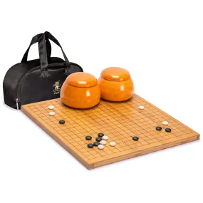 Bamboo 0.8-Inch Etched Reversible 19x19 / 13x13 Go Game Set Board with 9.2mm Double Convex Yunzi Stones and Jujube Bowls