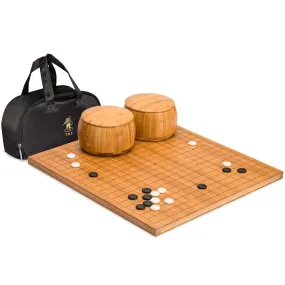 Bamboo 0.8-Inch Etched Reversible 19x19/13x13 Go Game Set Board with Single Convex Yunzi Stones and Bamboo Bowls