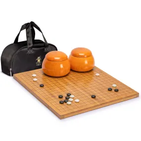 Bamboo 0.8-Inch Reversible 19x19 / 13x13 Go Game Set Board with Double Convex Yunzi Stones and Jujube Wood Bowls