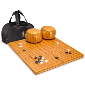 Bamboo 0.8-Inch Reversible 19x19 / 13x13 Go Game Set Board with Single Convex Melamine Stones and Bamboo Wood Bowls Set