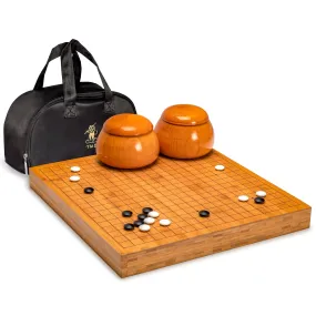 Bamboo 2-Inch Reversible 19x19/13x13 Go Game Set Board with Double Convex Korean Hardened Glass Paduk Go Stones and Jujube Bowls