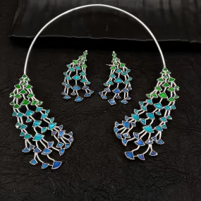 Bhavi Jewel Oxidised Plated  Meenakari Necklace Set