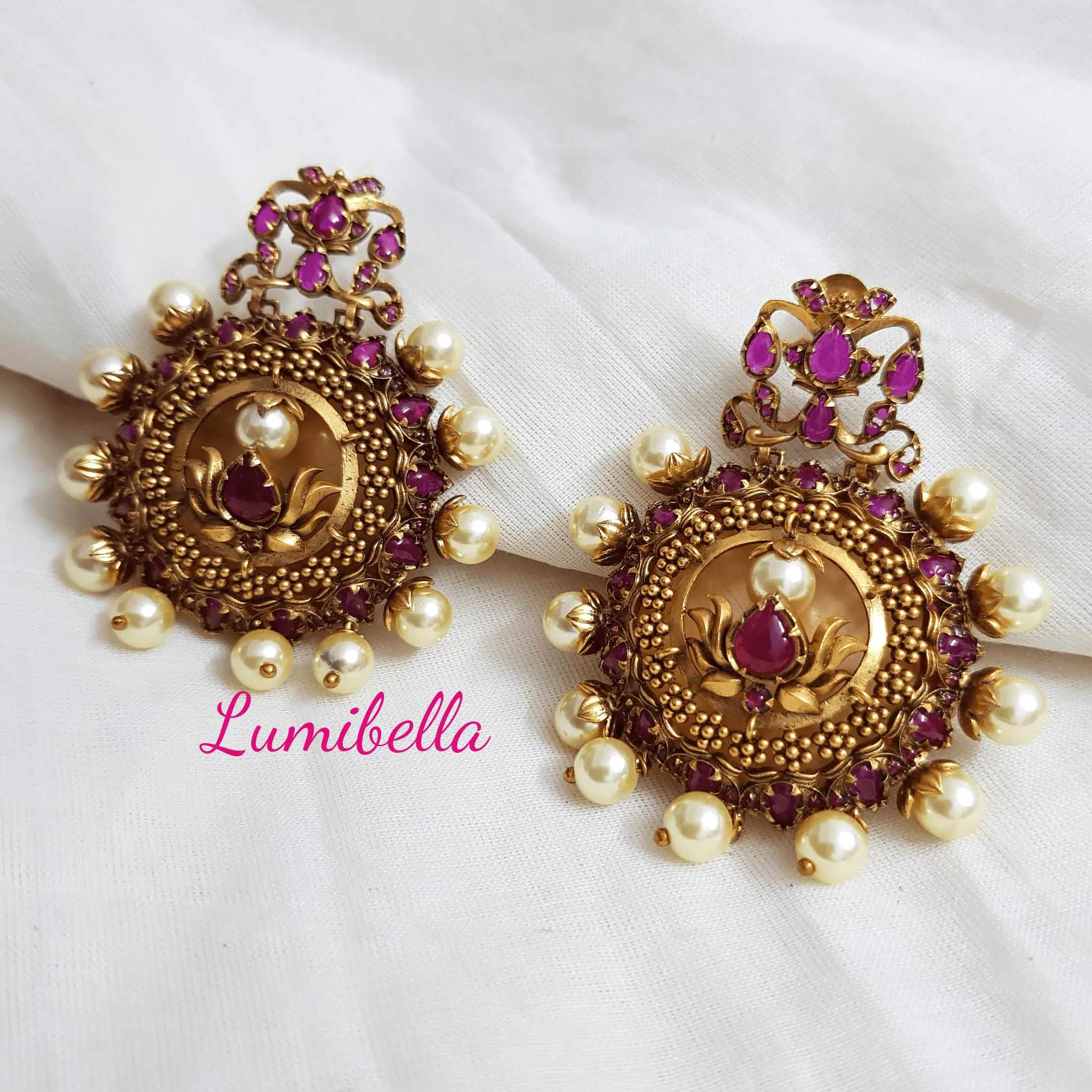 Chandbali Style Matte Earrings With Kemp Ruby Stones