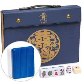 Chinese Mahjong Set, "Royal Azure" with 146 Medium Tiles, Blue Vinyl Case, Wind Indicator and Dice - for Chinese Style Gameplay Only