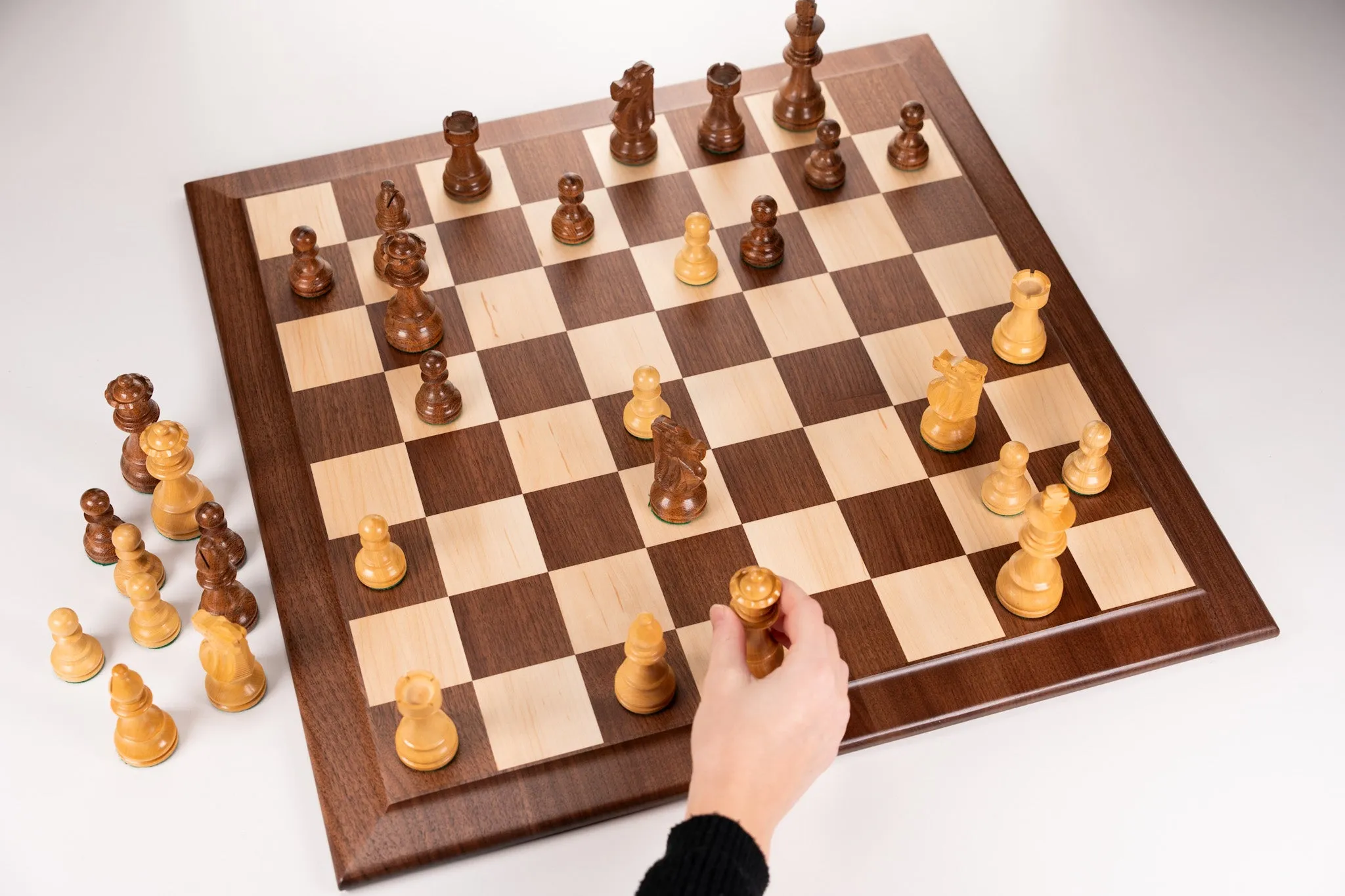 French Series Chess Men on Maple and Walnut Hardwood Board