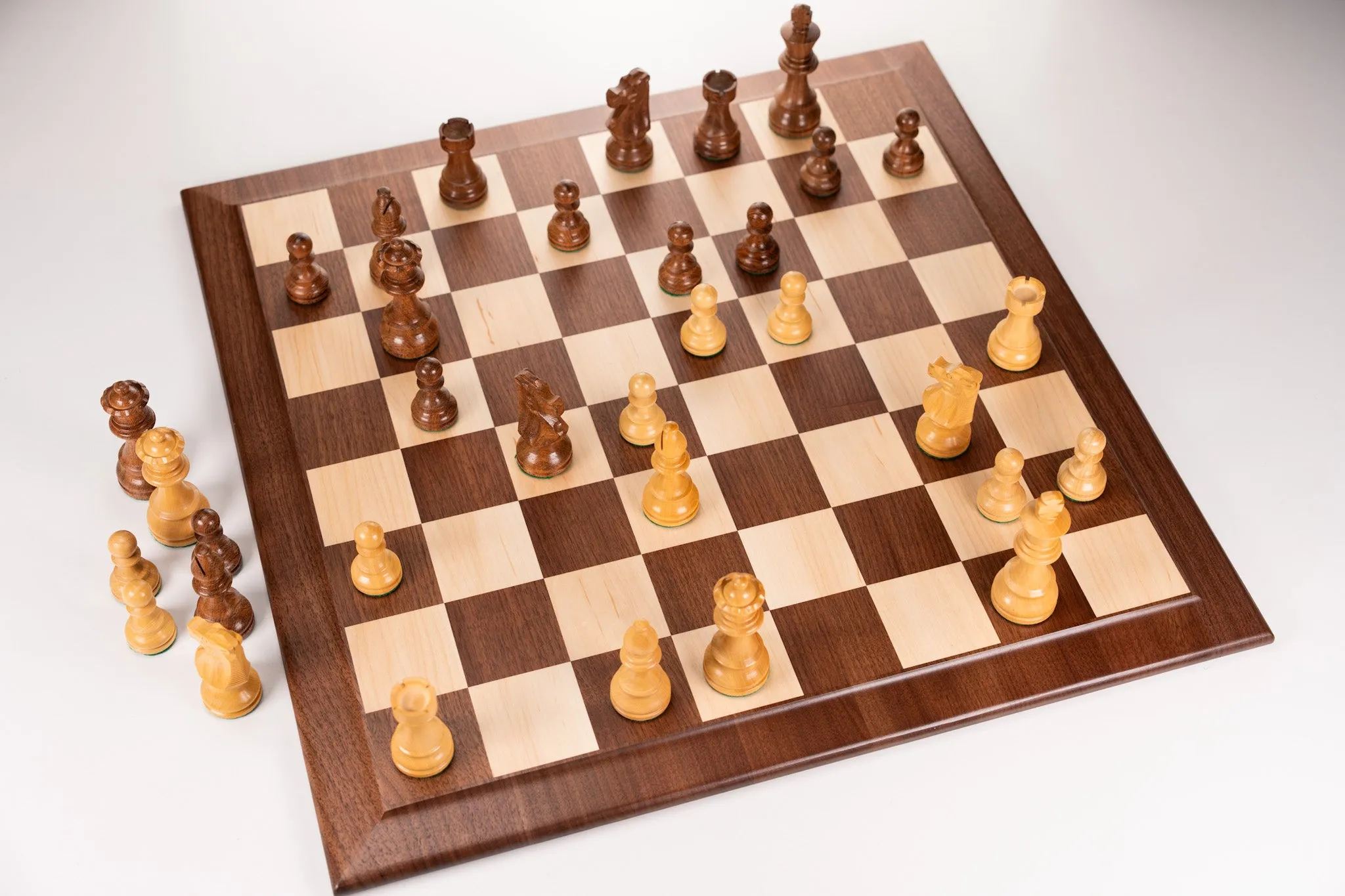 French Series Chess Men on Maple and Walnut Hardwood Board