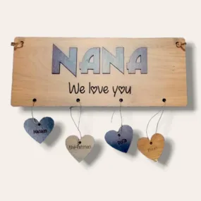 Grandma/Nana wall sign with dangling engraved hearts