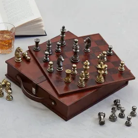 Leather Handcrafted Chess Board, Case & Pieces