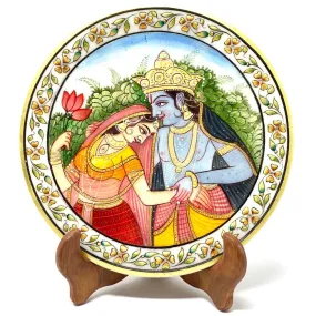 Lord Radha Krishna 9 Inches Marble Round Jew Plate - Home Decor, Table Decor - Spiritual