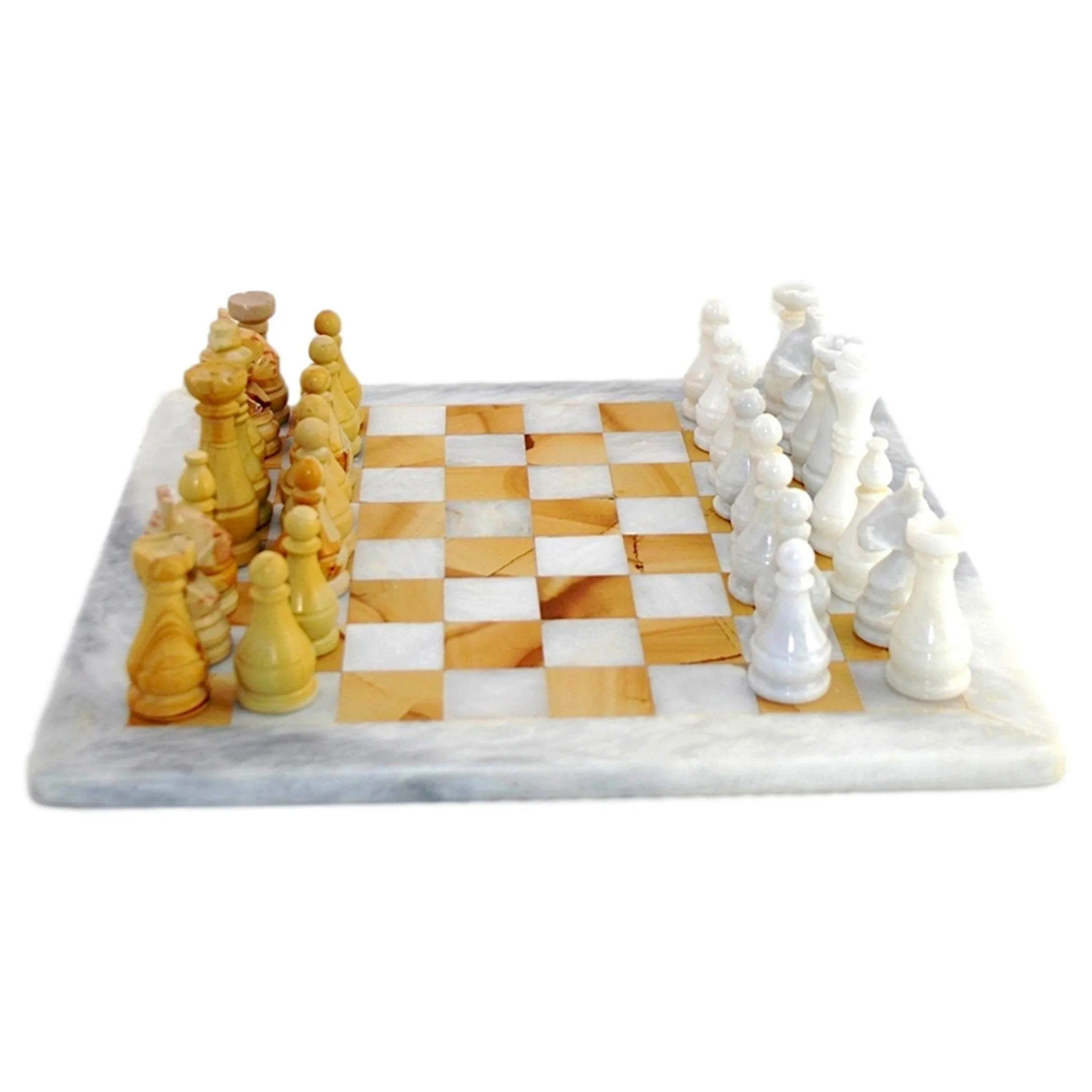 Marble Chess Set | White & Teakwood Marble