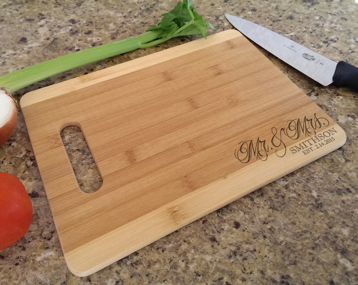 Mr Mrs Personalized Cutting Board Laser Engraved Christmas Gift for Couple, Mom, Wedding, Newlyweds, Anniversary, Engagement, Bridal Shower