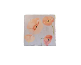 Peach Poppies on Gray Background Trivet