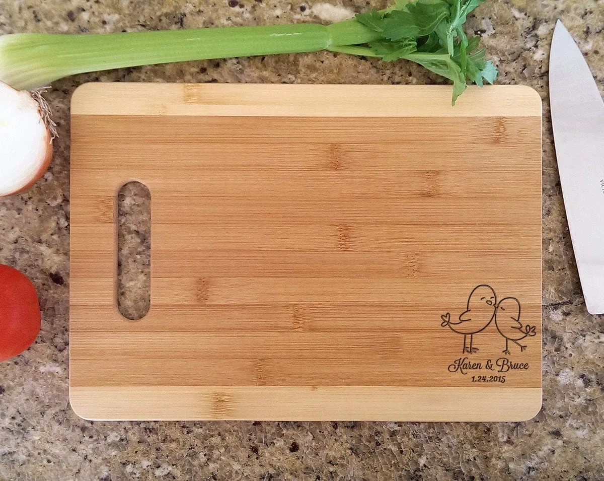 Personalized Love Birds Cutting Board Laser Engraved Custom Wood For Engagement Wedding Anniversary Christmas Gift Newlyweds Housewaming