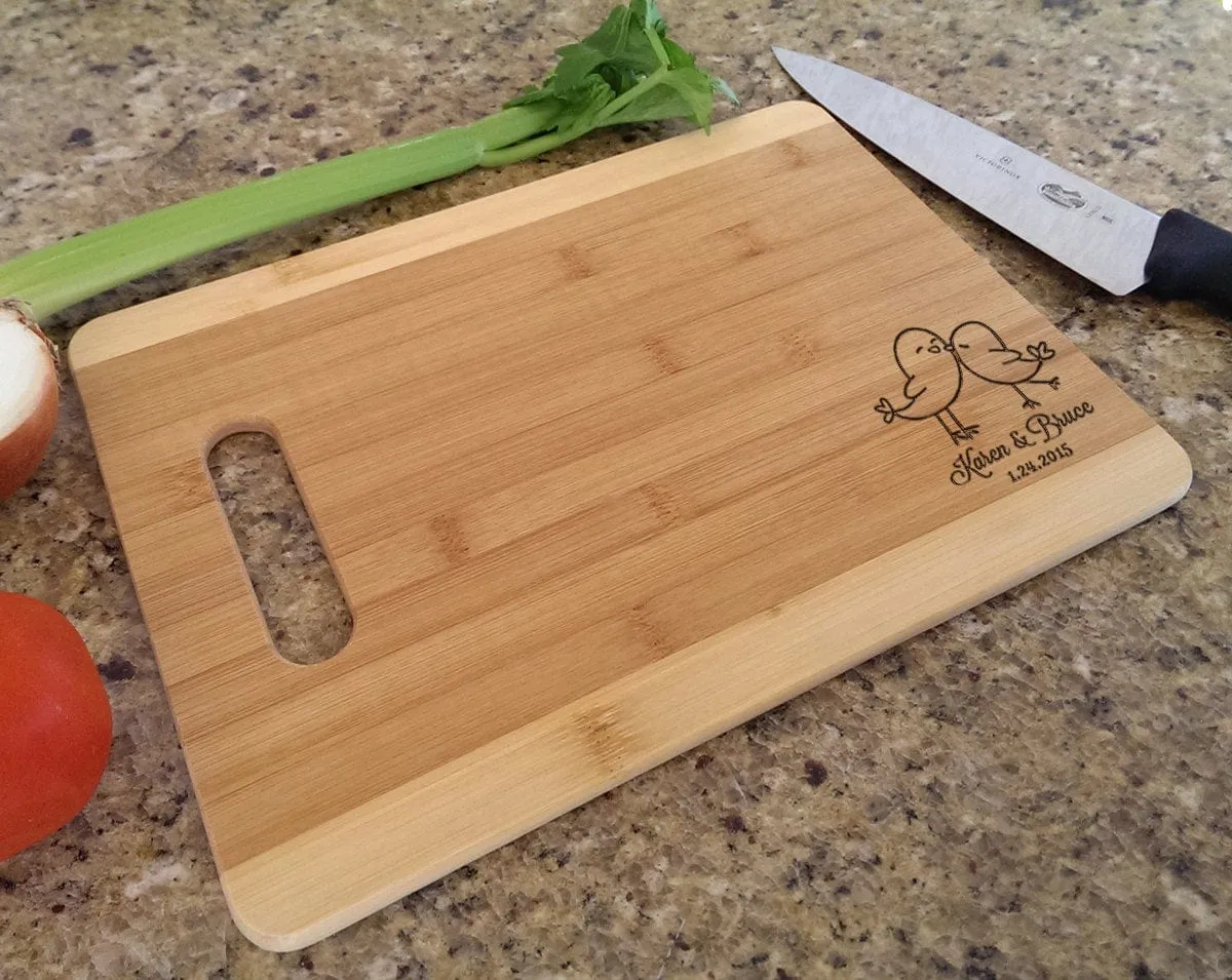 Personalized Love Birds Cutting Board Laser Engraved Custom Wood For Engagement Wedding Anniversary Christmas Gift Newlyweds Housewaming