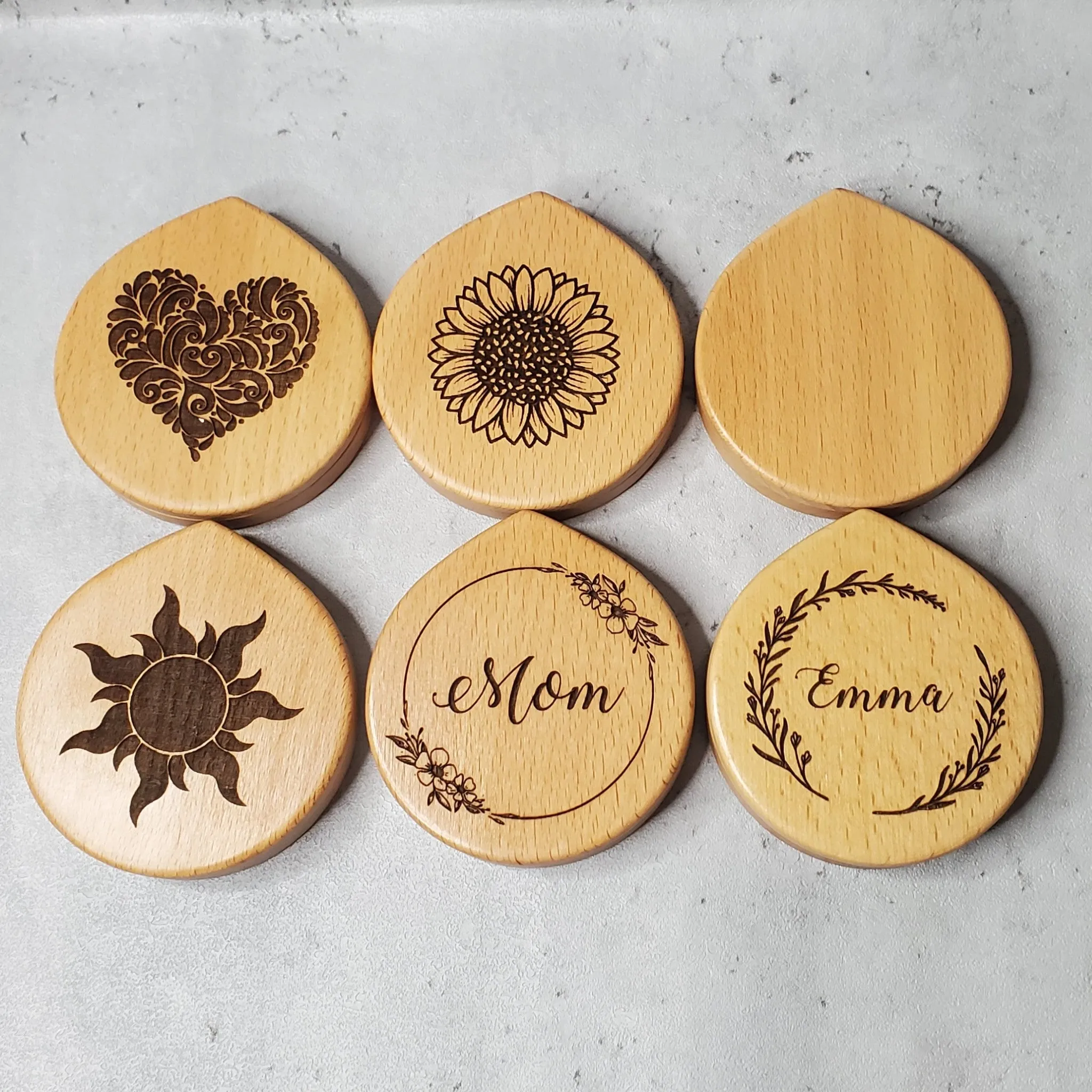 Sunflower Engraved Compact Mirror - Engraved Wooden Mirror