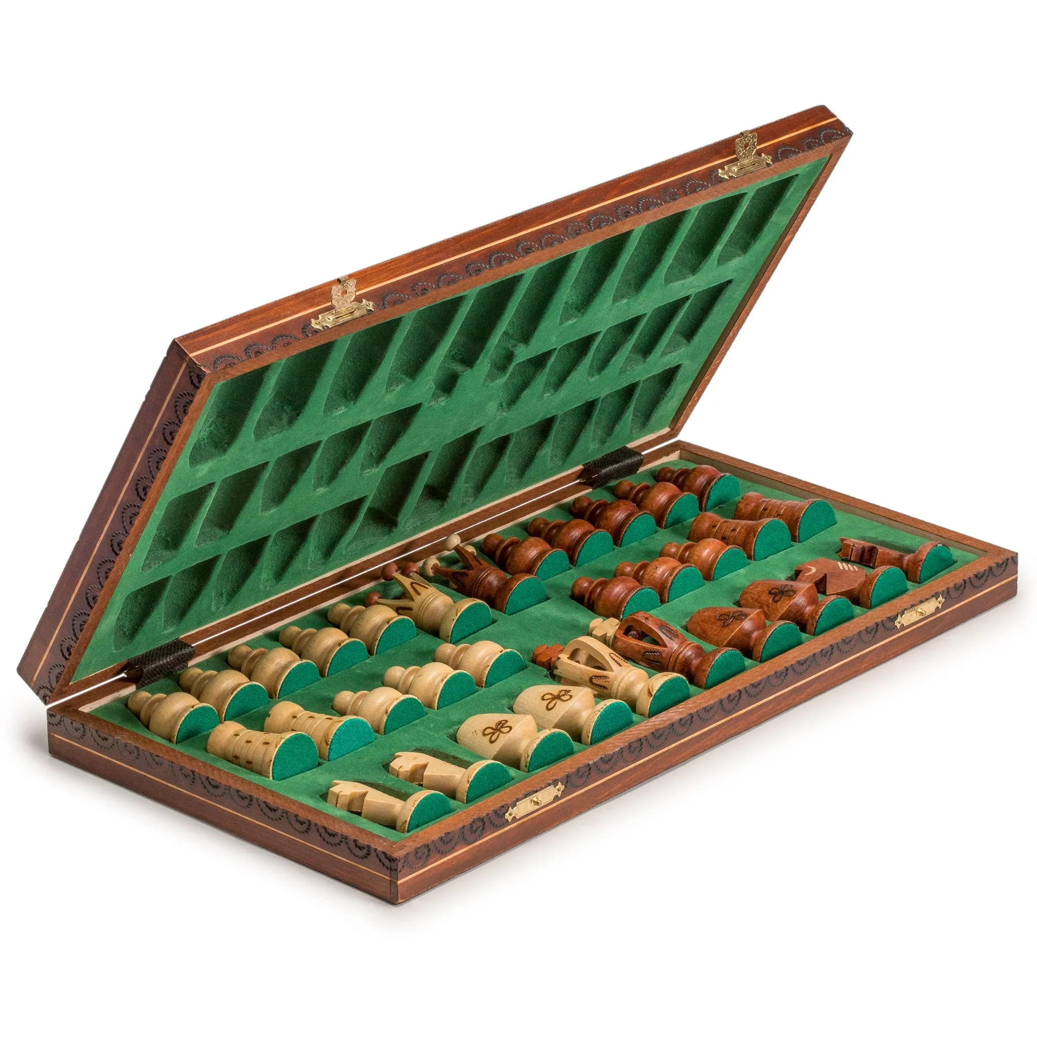 Wooden European International Chess Set, 19 x 18.5 Inches, "Royal 48"